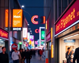engaging lead magnet, amazed expression, capturing interest, photorealistic, busy street with interactive banners, highly detailed, swirling lights drawing attention, ISO 320, bright primary colors, neon street lighting, shot with an 18mm lens.